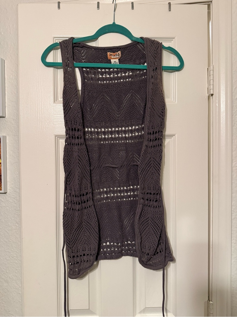 Mudd Gray Crochet Open-Front Vest